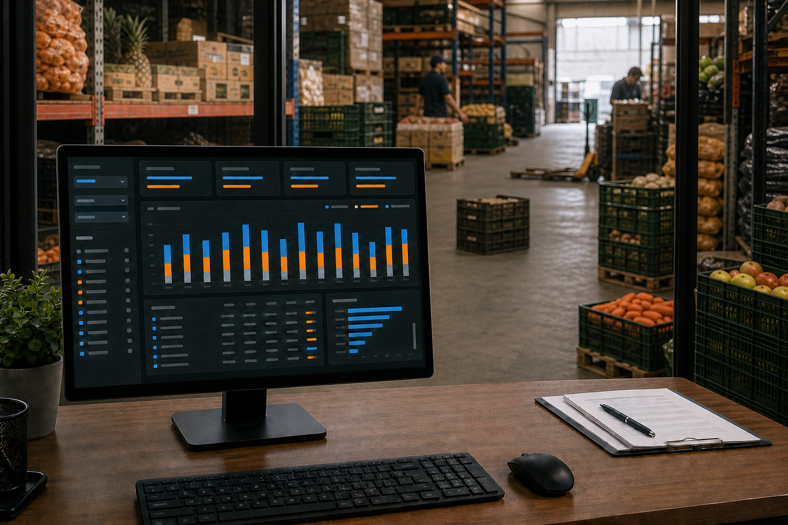 Dashboard gerencial em uma operação de distribuição de hortifrúti