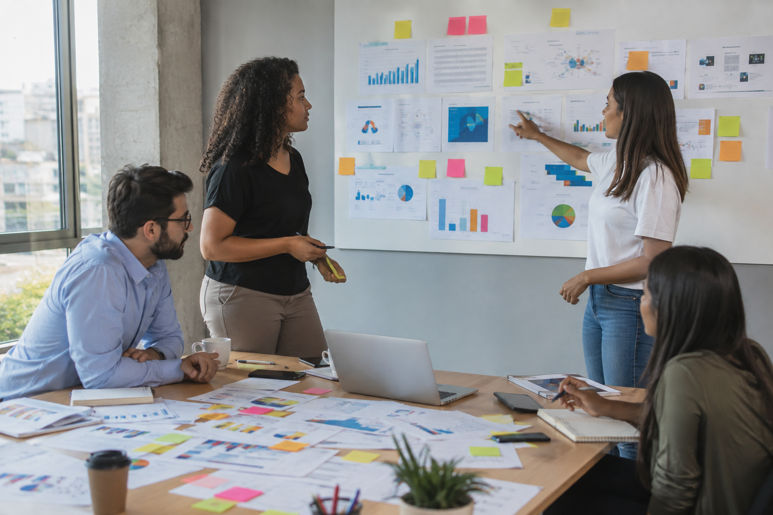 Equipe analisando informações em um projeto de consultoria